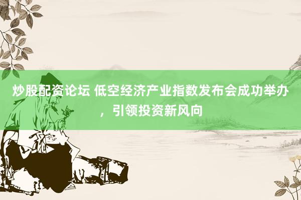 炒股配资论坛 低空经济产业指数发布会成功举办，引领投资新风向