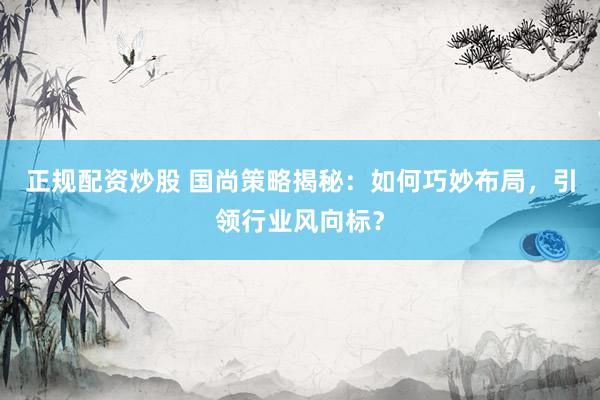 正规配资炒股 国尚策略揭秘：如何巧妙布局，引领行业风向标？