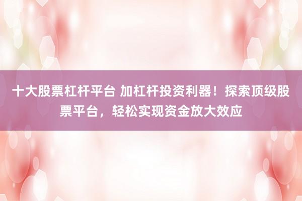 十大股票杠杆平台 加杠杆投资利器！探索顶级股票平台，轻松实现资金放大效应