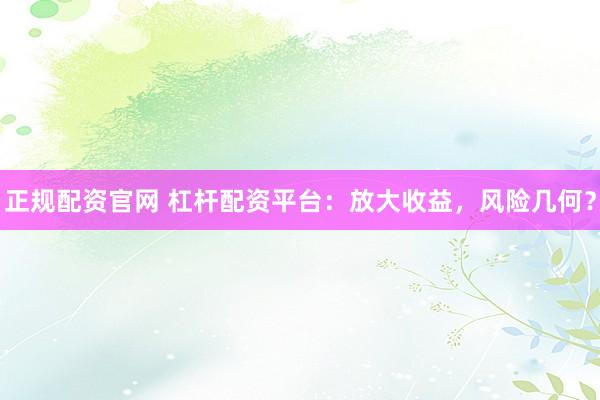 正规配资官网 杠杆配资平台：放大收益，风险几何？