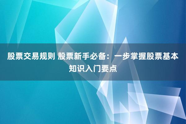 股票交易规则 股票新手必备：一步掌握股票基本知识入门要点