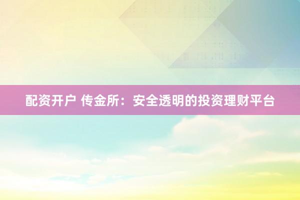 配资开户 传金所:安全透明的投资理财平台