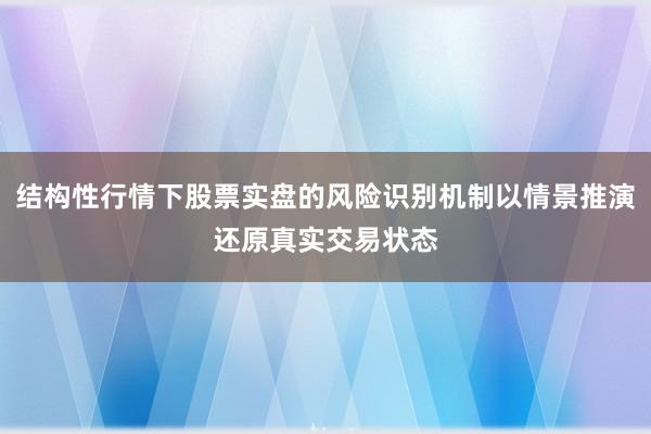 结构性行情下股票实盘的风险识别机制以情景推演还原真实交易状态