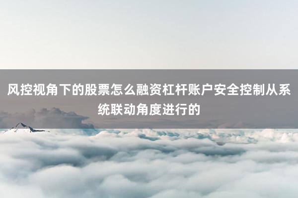 风控视角下的股票怎么融资杠杆账户安全控制从系统联动角度进行的