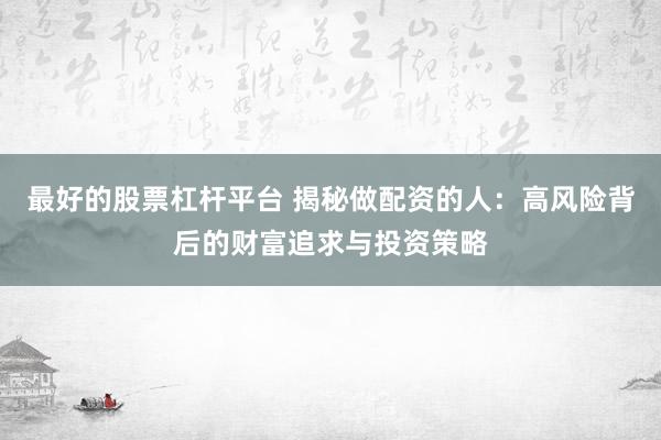 最好的股票杠杆平台 揭秘做配资的人:高风险背后的财富追求与投资策略